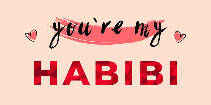 You are my habibi - means my love or lover in arabic language, vector illustration card or design for t-shirt, with low poly art style for arabs or muslim women and men
