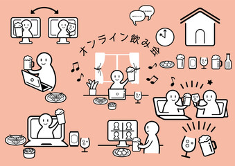 オンライン飲み会のイラスト