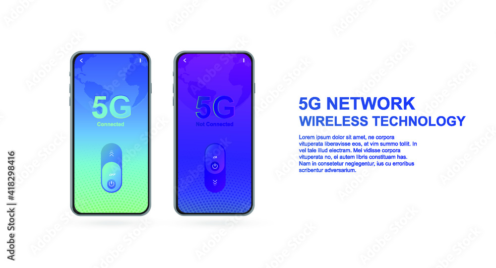 Poster 5g network wireless technology illustration. mobile internet of next generation. web page design tem