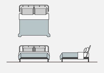 Vector Illustration of Bed plan,front,side  view
