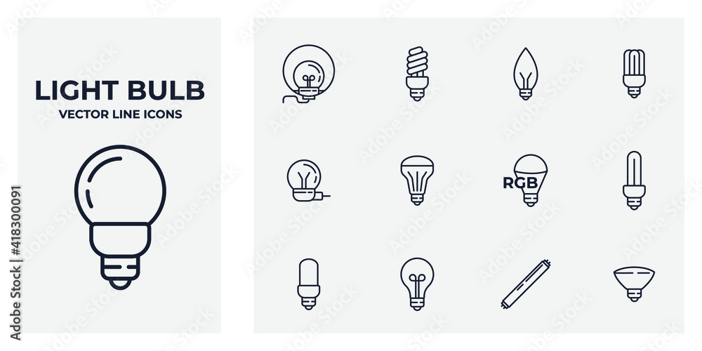 Poster set of light bulb icon. light bulb lamp pack symbol template for graphic and web design collection l