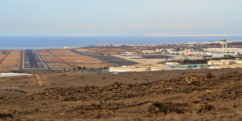 Obraz premium Aerial view of Lanzarote Airport in Arrecife