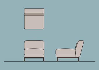 Vector Illustration of Armchair plan,front,side view