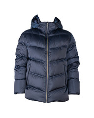 men's winter  down jacket with a hood isolated on a white background. fashionable clothes