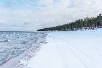 Frozen Baltic Sea on a Cold Winter Day on the Latvian Coast