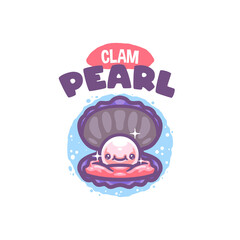 Pearl Clam Sea Creature Cartoon Logo