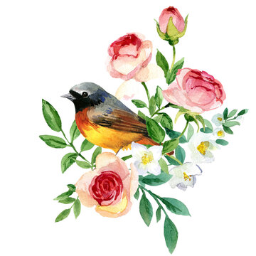 blossom garden flowers and birds. floral banner prety design