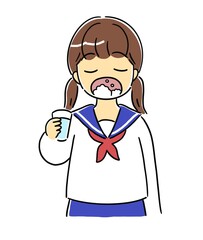 うがいをする女の子