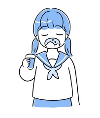 うがいをする女の子