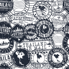 Ayutthaya Thailand Stamps Background. City Stamp Vector Art. Postal Passport Travel. Design Set Pattern.