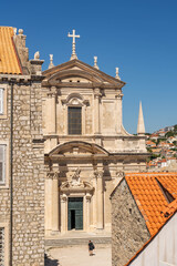 Facade of Church of Jeronima in old town Dubrovnik in Coratia, view from city wall