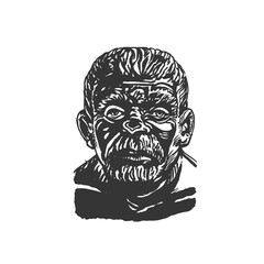 Portrait of an elderly neanderthal man. 