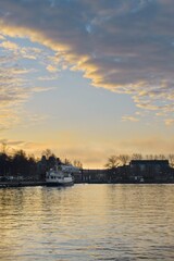 Fototapeta premium A marina on Lake Storsjön in Östersund at sunrise in November
