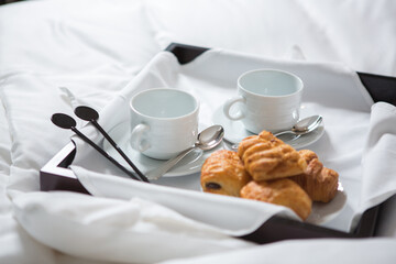 Fototapeta na wymiar Breakfast in hotel room