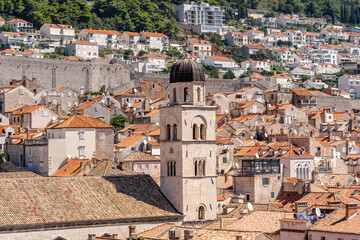 Cupola tower above red brick in Dubrovnik old town in Croatia summer morning