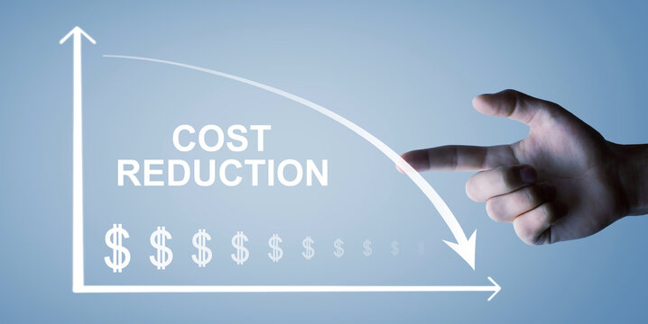 Cost Reduction. Dollar symbols and down arrow. Business. Finance