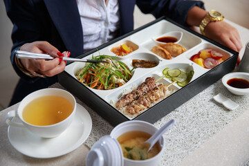 Business lunch in asian restaurant