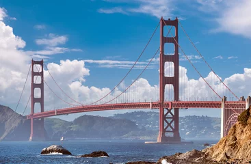 Stof per meter Baker Beach, San Francisco Golden Gate Bridge, San Francisco, Californië