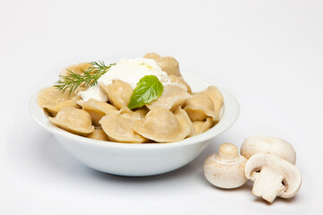 Cooked dumplins Ravioli and paprika