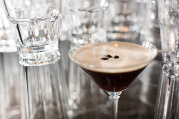 Dark alcohol cocktail in bar