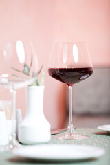 Glass of red wine in restaurant