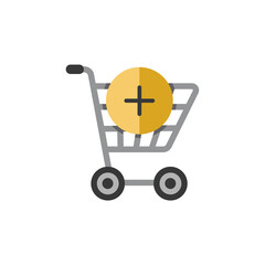 Shopping cart. Add product. Flat color icon. Commerce vector illustration