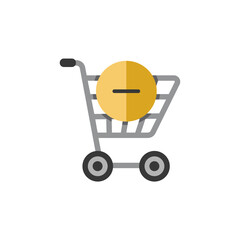 Shopping cart. Delete product. Flat color icon. Commerce vector illustration