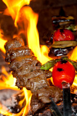 Kebab from beef, chicken and vegetables