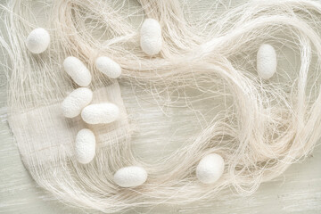 white silkworm cocoons shells, source of silk fabric