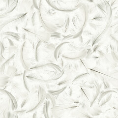 Federbanner. Pastellengelsfeder in der nahtlosen Musterbeschaffenheit, die auf weißen Hintergrund fällt. Bezauberndes hoch entwickeltes luftiges künstlerisches Bild lokalisiert auf Weiß.