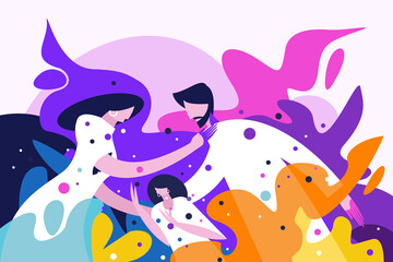 Group of people celebrate the Holi festival by throwing colours to each other