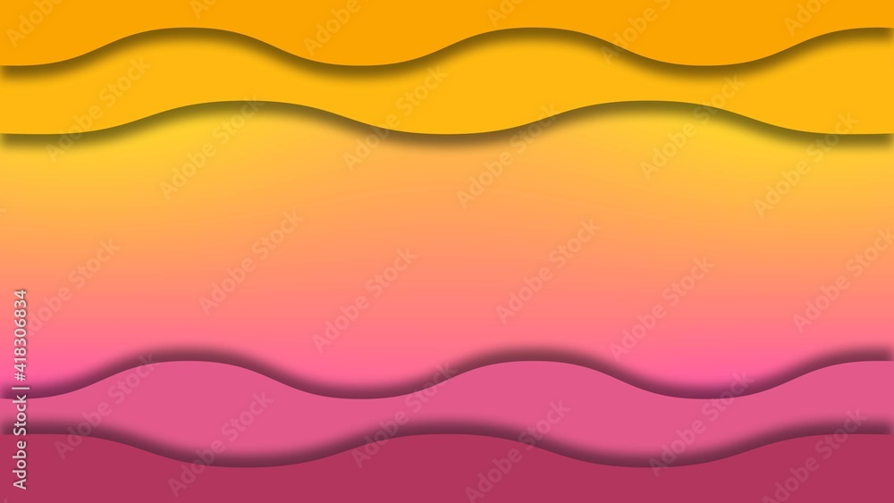 Poster abstract graphic background - color wall of different yellow and pink waves with shadow effects - sp