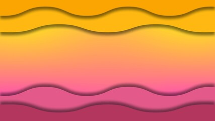 Abstract graphic background - color wall of different yellow and pink waves with shadow effects - space for your text - 3D Illustration