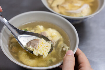 Delicious street food pig bone marrow soup in Changhua, Taiwan.