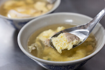 Delicious street food pig bone marrow soup in Changhua, Taiwan.