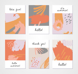 Set of abstract backgrounds. Hand drawn design for flyer print and web. Pastel and bright colors. Vector illustration.