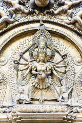 Sun Dhoka Golden Gate with the Goddess Taleju Bhawani leading to the Royal Palace, Durbar Square, Unesco World Heritage Site, Bhaktapur, Nepal