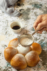 Traditional buchteln, sweet buns filled with jam