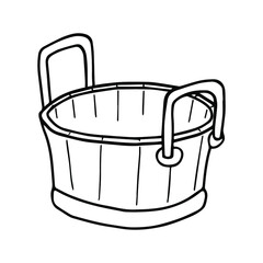 Wooden tub with two handles. Garden tool. Vector element for design.