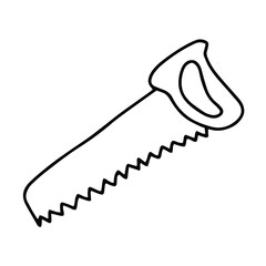 One-handed hacksaw for garden work. Vector element for design. Doodle illustration.