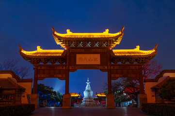 Night view and light show scenery of Yellow Crane Tower Park in Wuhan, Hubei