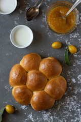 Traditional buchteln, sweet buns filled with jam