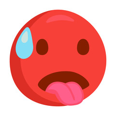 Hot Temperature Red Emoji Icon Illustration. Overheated Symbol Emoticon Design Doodle.