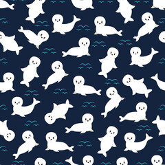 Cute cartoon seal. Vector illustration. Seamless pattern.	
