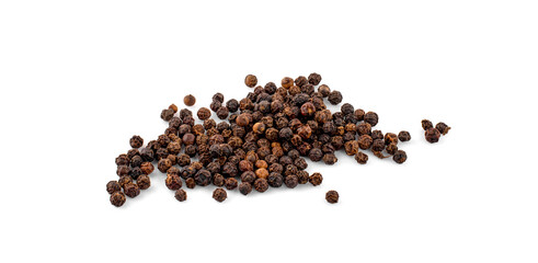 dried black peppercorns isolated on white background