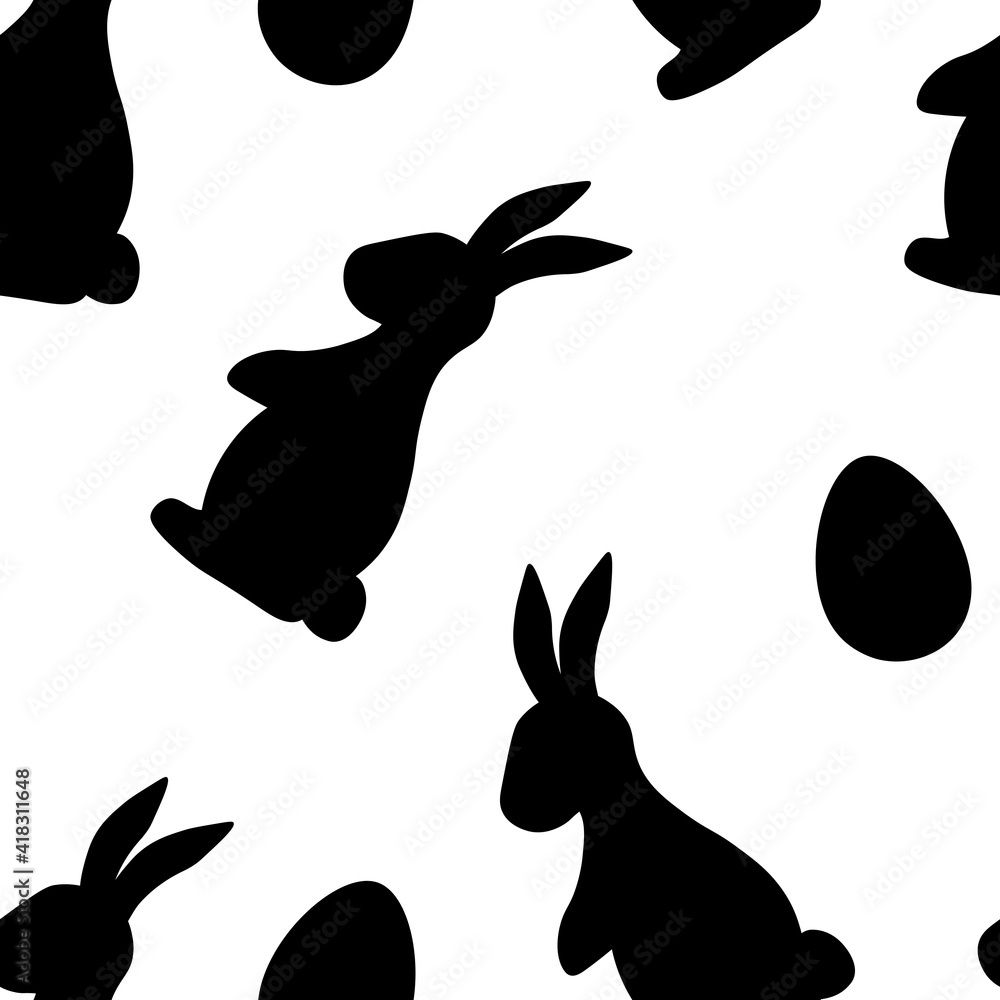 Canvas Prints Seamless pattern Easter bunny silhouette and eggs vector illustration