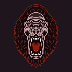 Gorilla head with open mouth vector colorful illustration isolated on dark background
