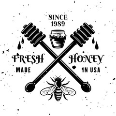 Honey vector emblem, badge, label or logo in monochrome style isolated on white background