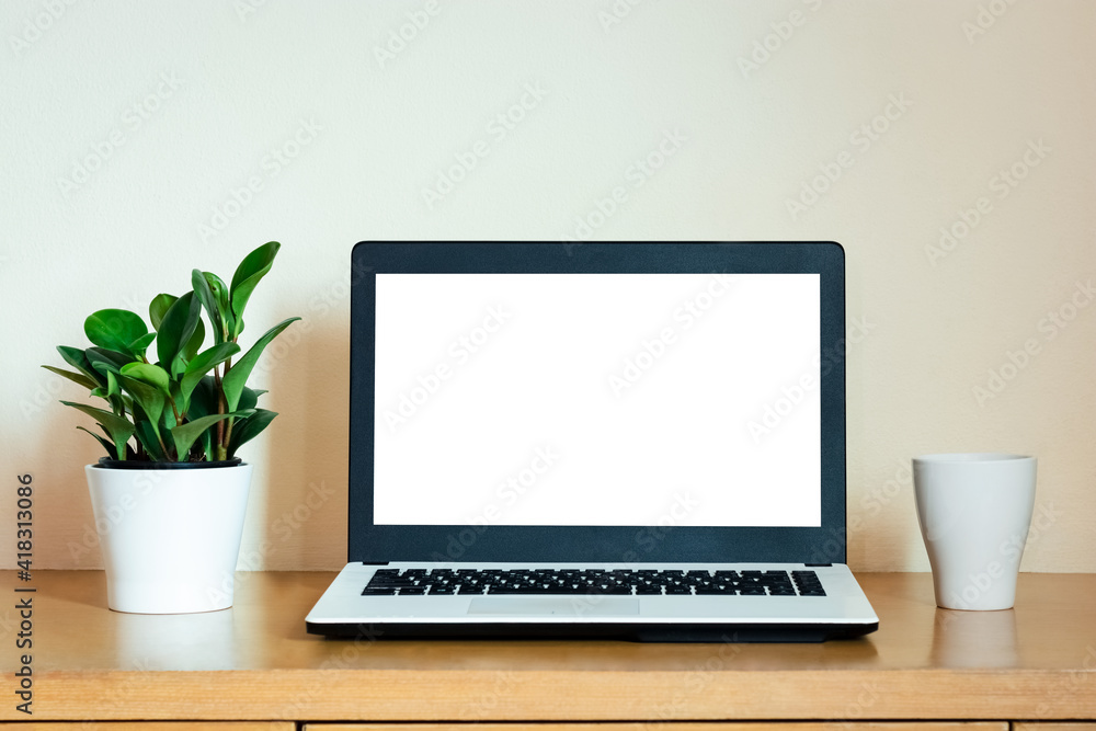 Poster mockup copy space computer notebook laptop concept , keyboards on laptop computer with balnk copy sc