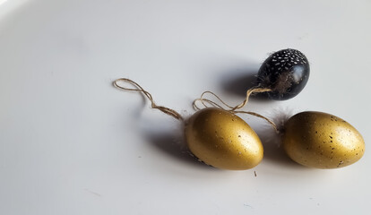 Three easter eggs on a white background. 